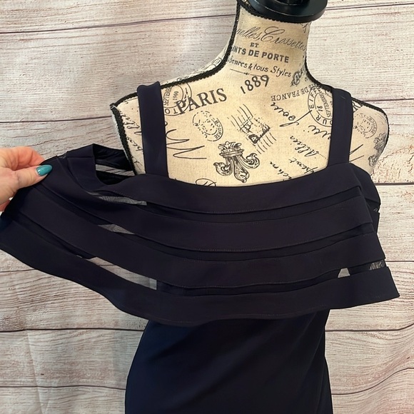 Joseph Ribkoff Cocktail Dress Off Shoulder Navy Blue Size 4 Side Zipper Lined - Picture 3 of 8